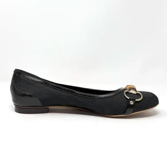 Vintage Gucci Bamboo Horsebit Ballet Flats GG Canvas US‎ 9 - Picture 4 of 10